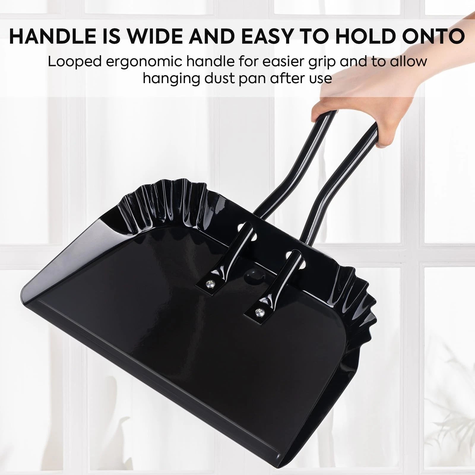 17In Metal Dustpan and Brush Set Extra Large Handheld and Wood Broom Heavy-Duty