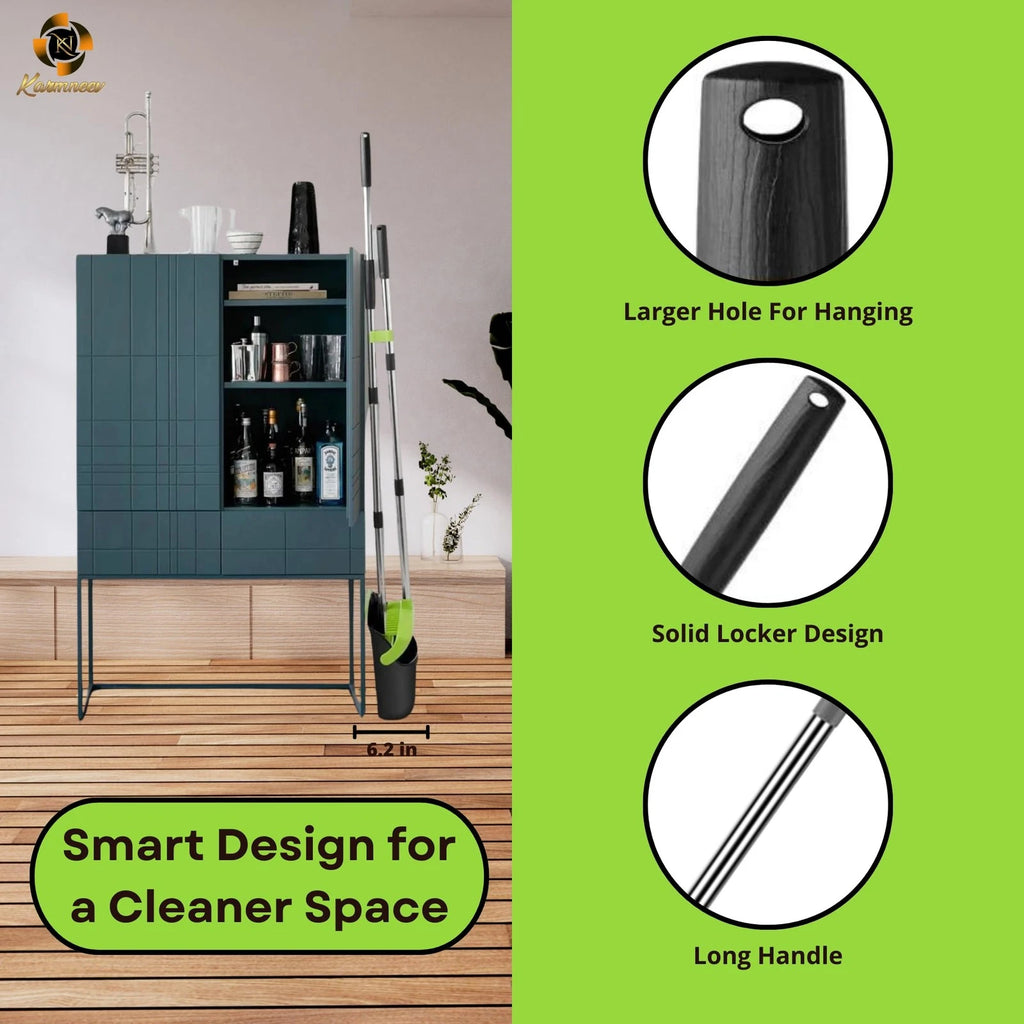 Standing Broom and Dustpan Set, Adjustable Handle 38.18"-52", No-Slip Grip