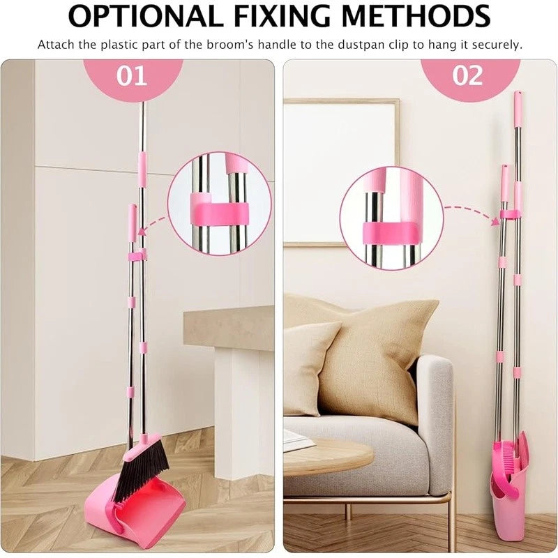 Broom Dustpan Set Long Handle Combo Easy Clean Lightweight Home Office Pet Hair