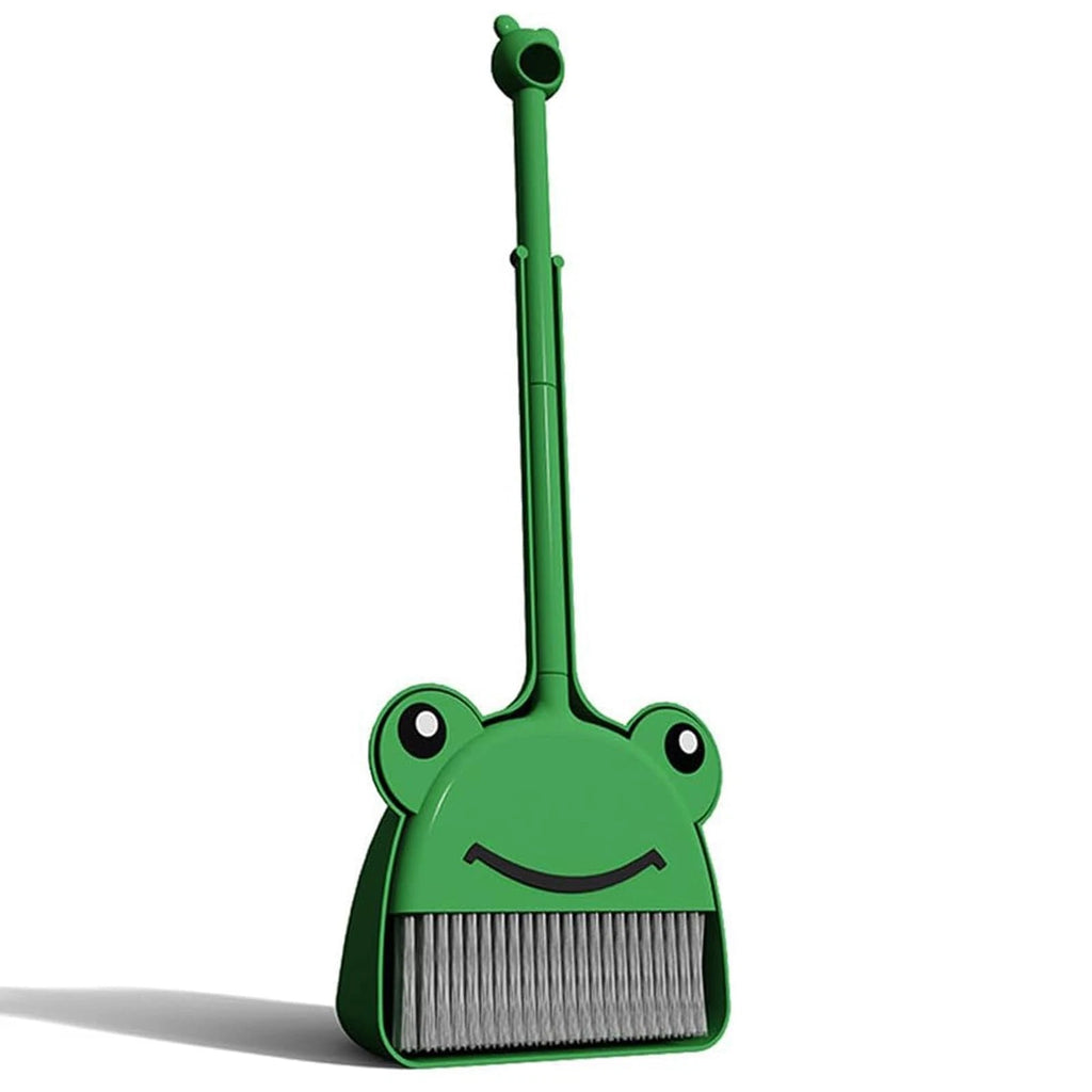 Children's Small Broom Dustpan Set Green Frog Mini Household Cleaning