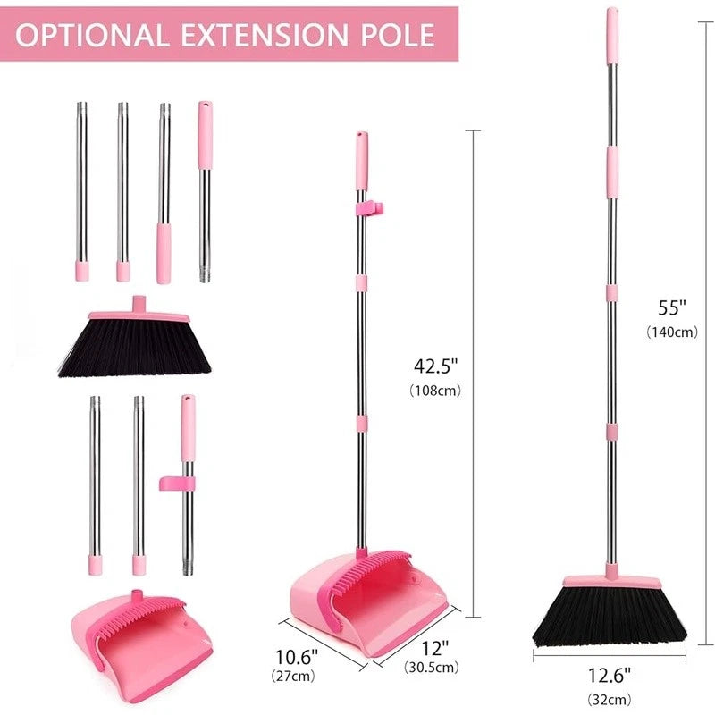 Broom Dustpan Set Long Handle Combo Easy Clean Lightweight Home Office Pet Hair