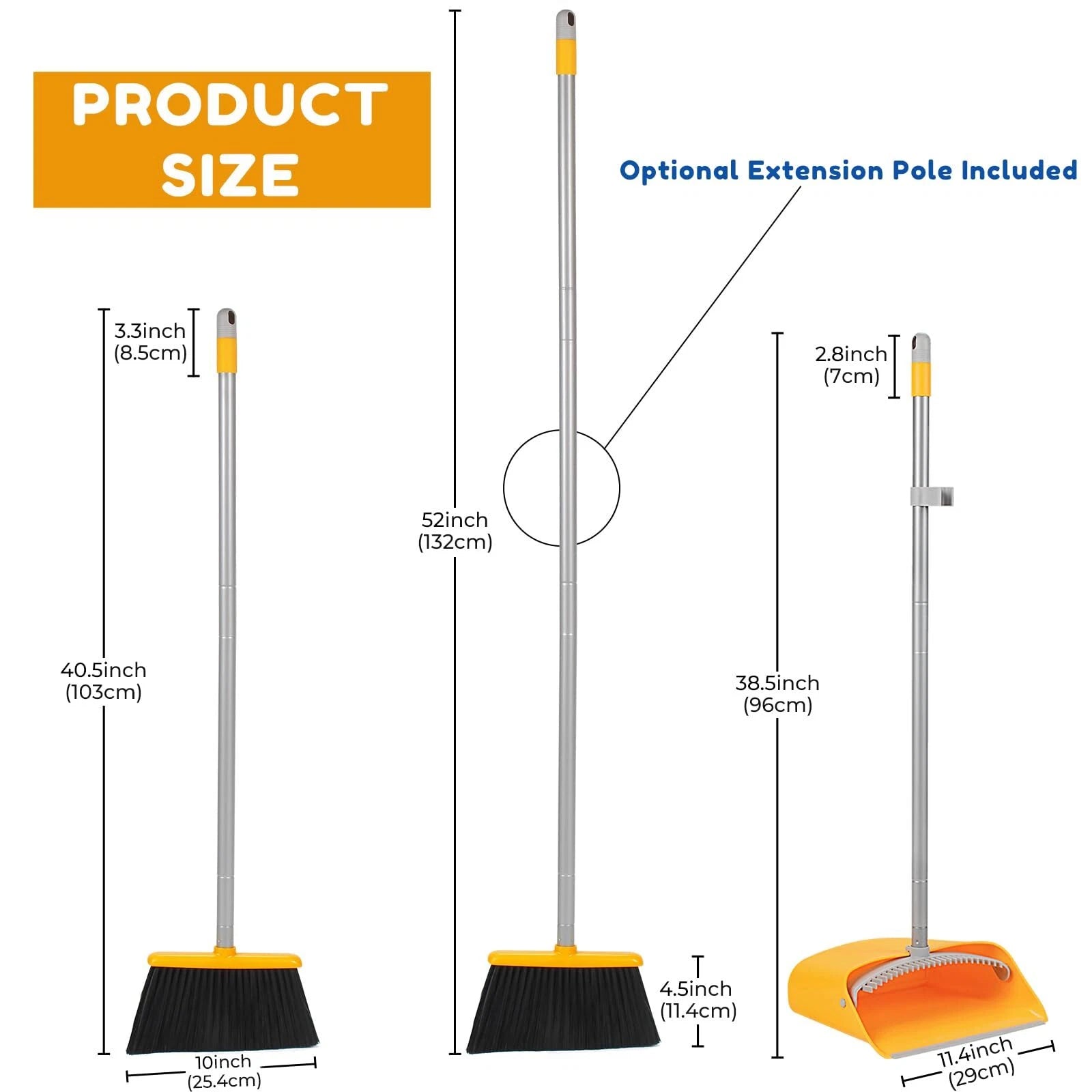 SONCAL Broom and Dustpan Set with Long Handle 52" Standing Broom and Dust Pan...