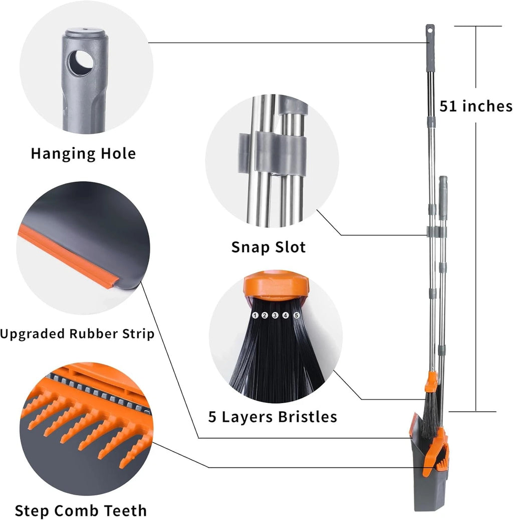 Broom and Dustpan Set with 51" Handle, Upright Combo for Home & Pet Hair