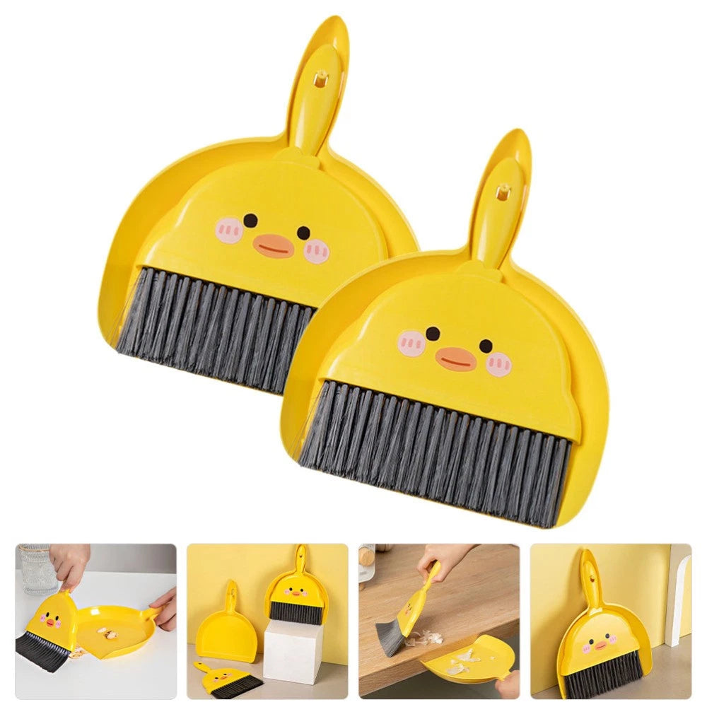 2 Sets Mini Broom Desktop Kids Sweeping Brush Toy Pupils Small Pan Tabletop