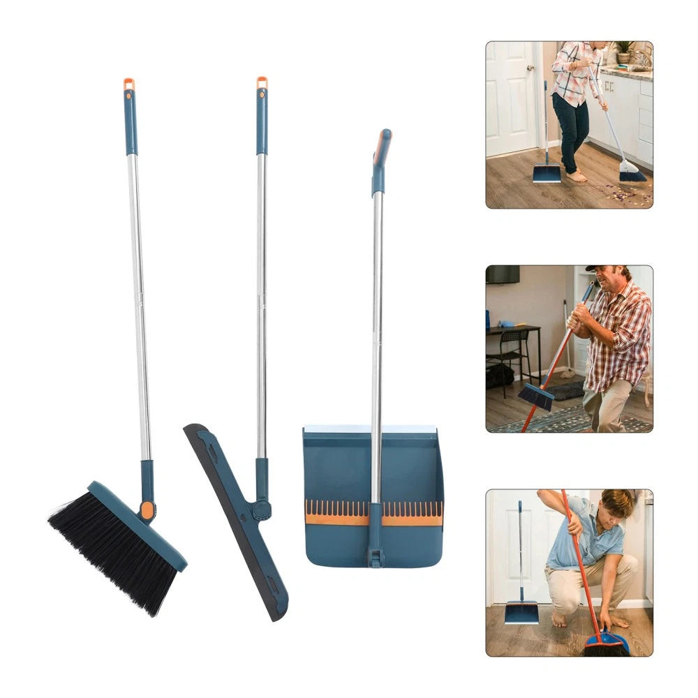 Three-piece Cleaning Tools Set Brush Broom Dustpan with Long Handle