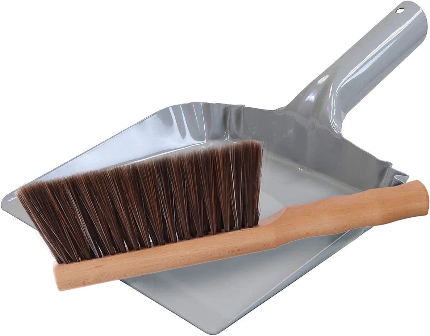 Metal Dust Pan and Brush Set Soft Bristle Wooden Broom Heavy Duty Pan Portable S