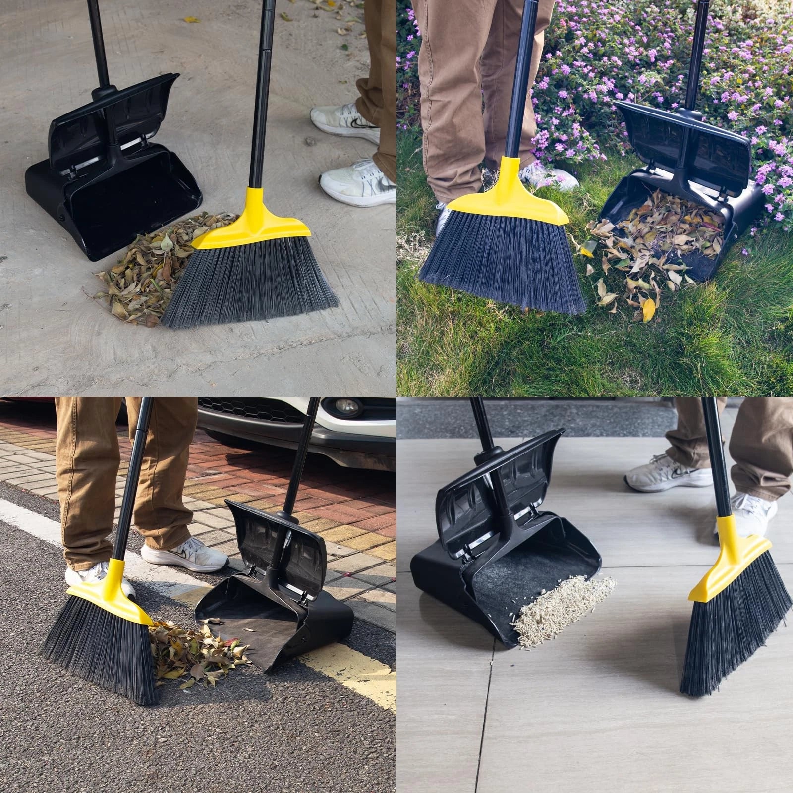 Indoor/Outdoor Heavy Duty Broom and Dustpan Set,Upright Plastic Commercial Du...
