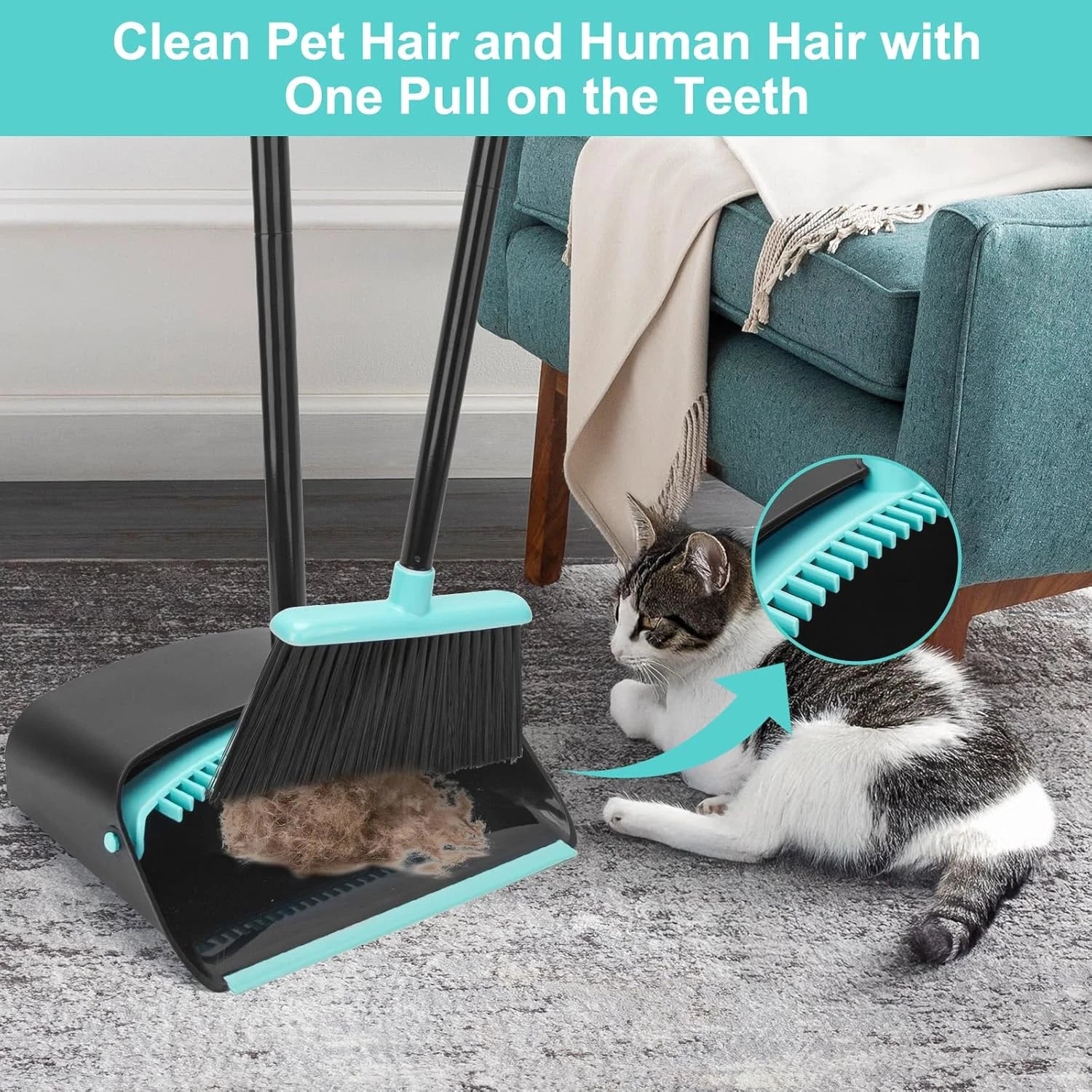 Broom Dustpan 52Inch Extendable Handle Standing Indoor Kitchen Floor