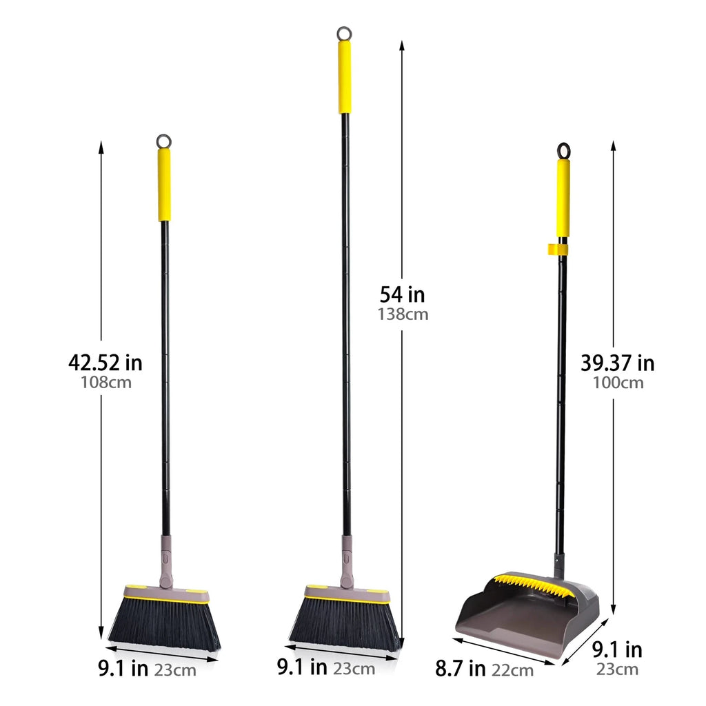 Broom with Dustpan Combo Set Long Handle Lightweight 180 Degree Rotating Swee...