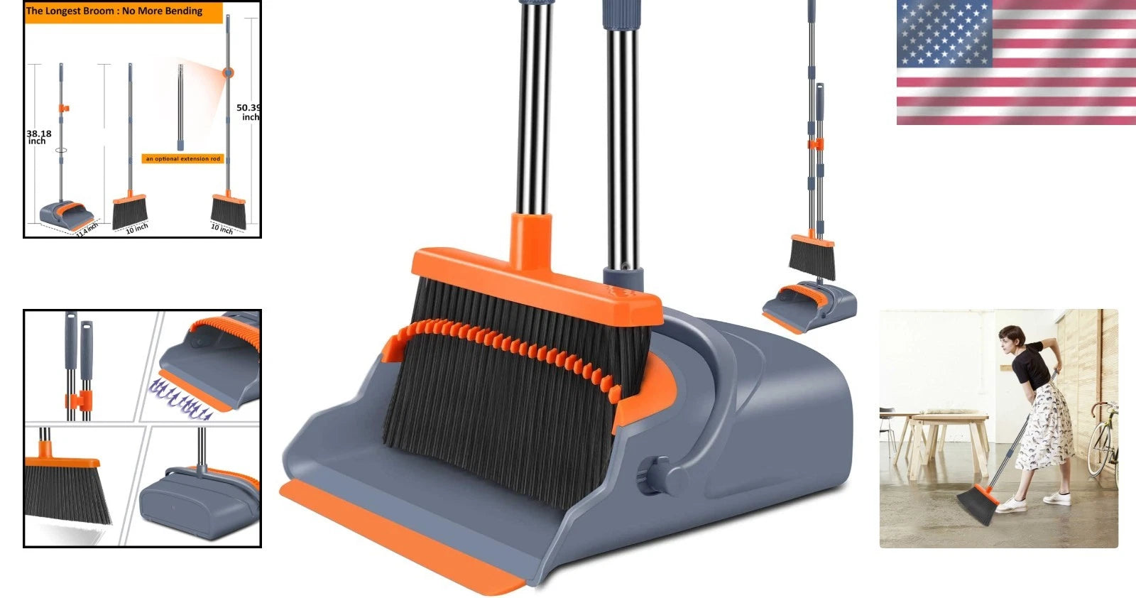 Ultimate Broom & Dustpan Set - 51" Stand-Up Design for Effortless Cleaning