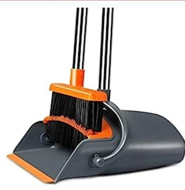 Dustpan Set Broom With Dustpan Teeth Sweep And Self-Cleaning For Home Standing