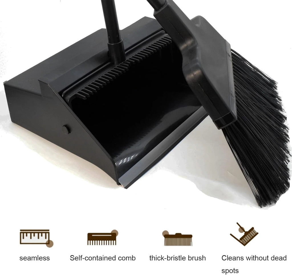 Broom with Dustpan Combo Set Outdoor Upright Dustpan and Broom Set with Long Han