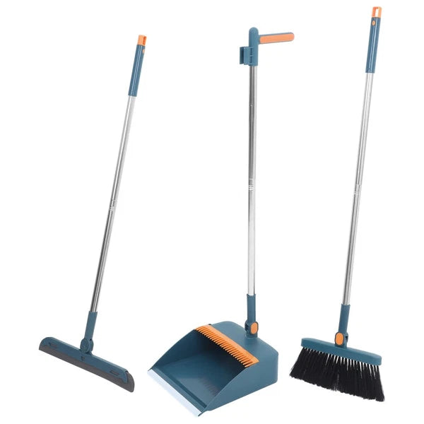 Three-piece Cleaning Tools Set Brush Broom Dustpan with Long Handle