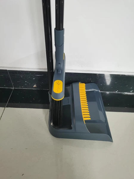 JEHONN Broom and Dustpan Set for Home, 54 Inches Long Dark Blue Yellow