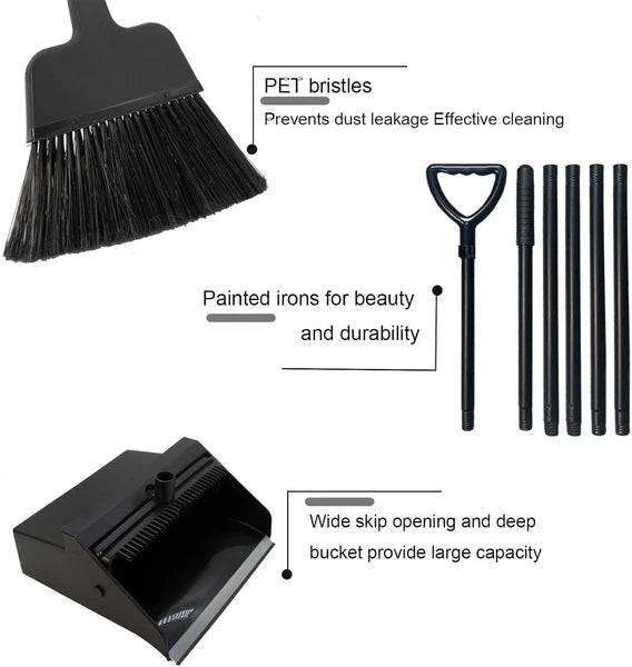 Broom with Dustpan Combo Set Outdoor Upright Dustpan and Broom Set with Long Han