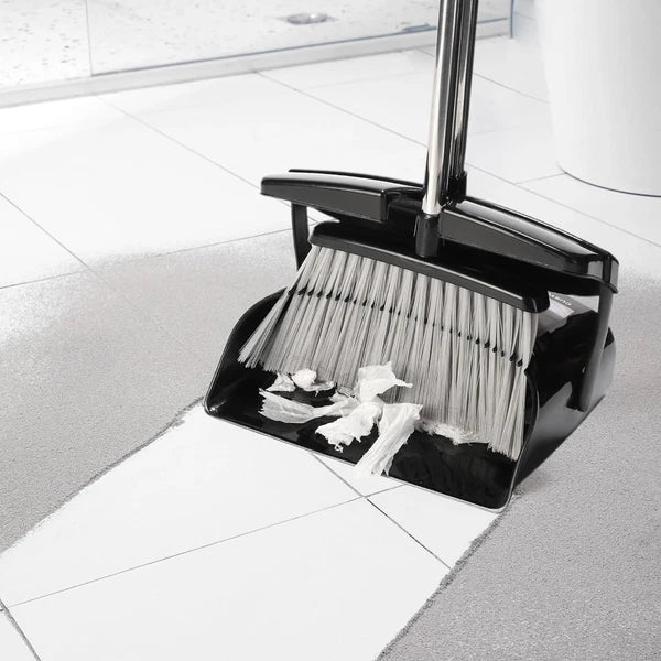 Broom & Dustpan Set with Lid – Upright Long Handle for Home & Kitchen