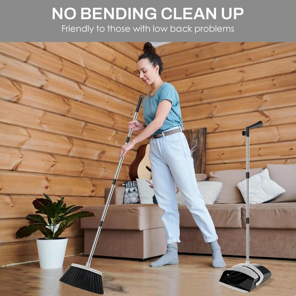 Broom and Dustpan Set for Home 51-in Long Adjustable Handle Angle Broom and D...