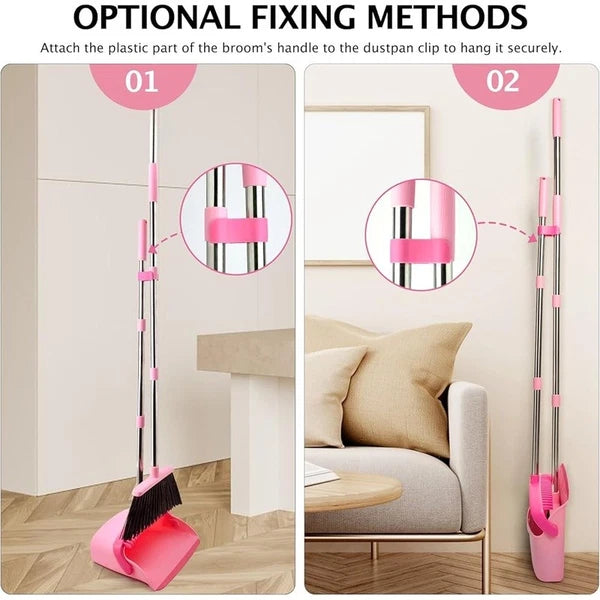 Broom Dustpan Set Long Handle Combo Easy Clean Lightweight Home Office Pet Hair