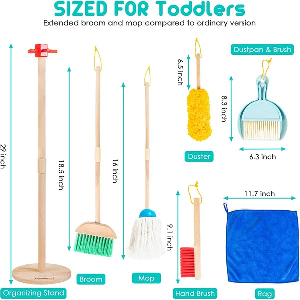 Kids Cleaning Set, 8Pcs Housekeeping Play Set Includes Broom Mop Duster Dustpan