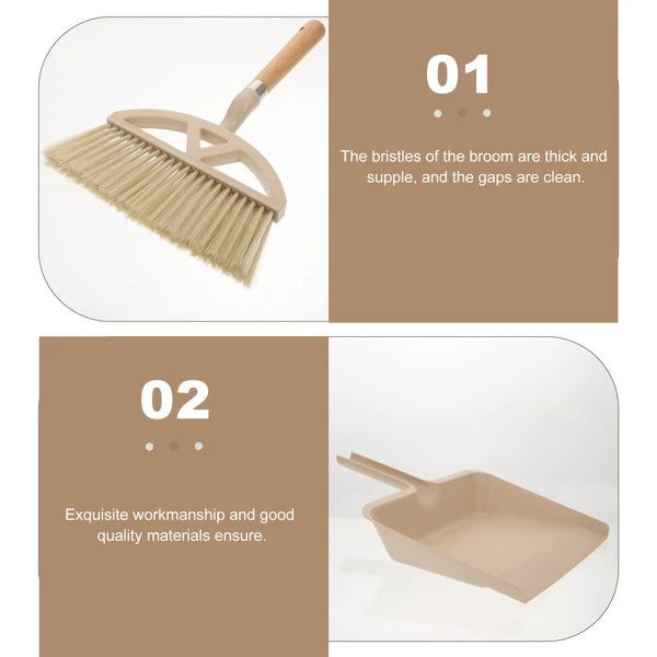 1 Set Plastic Desktop Cleaning Broom Mini Dustpan Cleaning Supplies (Khaki)