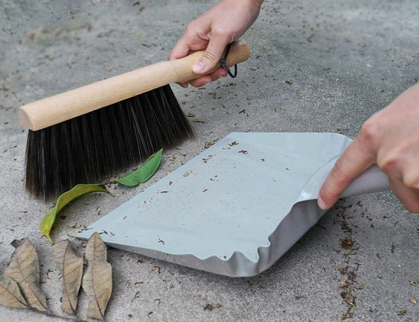 Metal Dust Pan and Brush Set Soft Bristle Wooden Broom Heavy Duty Pan Portable S