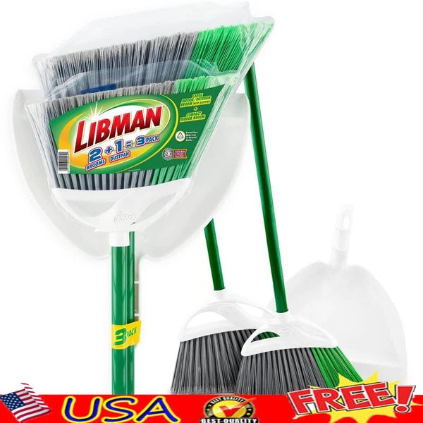 Precision Angle Brooms & Dust Pan 2 Packs All Surface Cleaning Tools Set Green