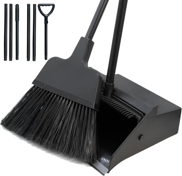 Broom with Dustpan Combo Set Outdoor Upright Dustpan and Broom Set with Long Han
