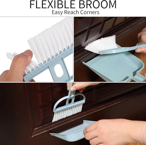 Mini Hand Broom and Dustpan Set 3 Pack Colorful Soft Bristle Cleaning Tool