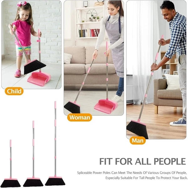 Broom Dustpan Set Long Handle Combo Easy Clean Lightweight Home Office Pet Hair
