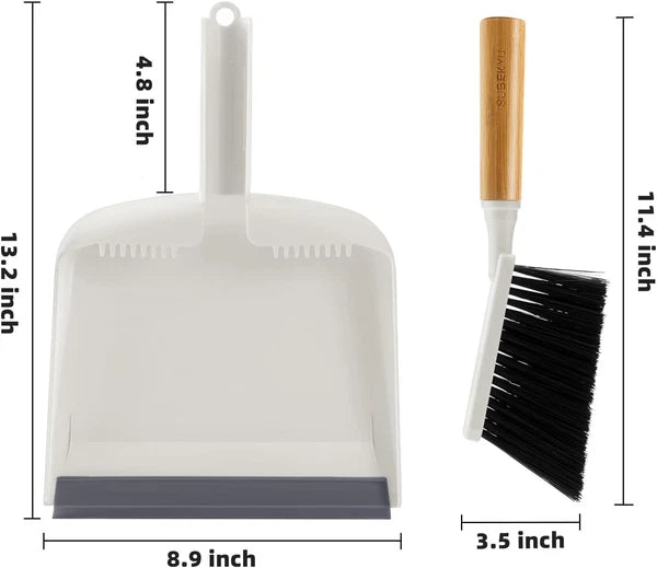 Dustpan and Brush Set with Bamboo Handle, Hand Mini Broom and Dustpan Set