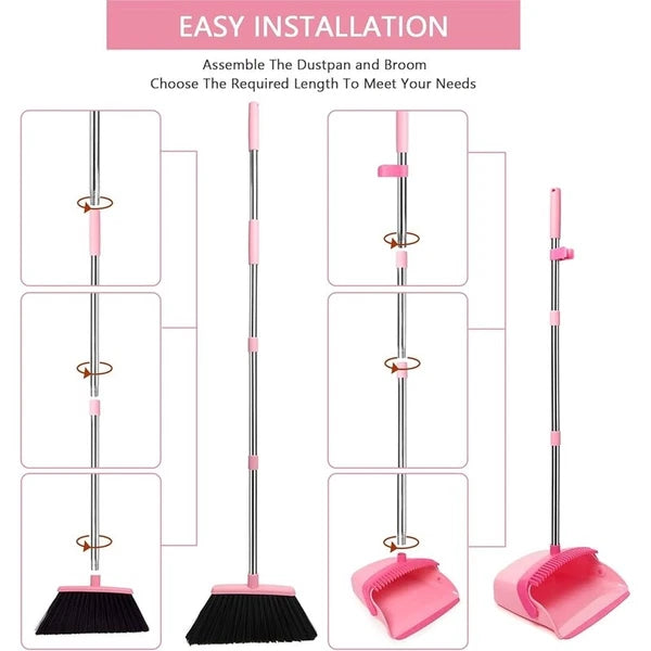 Broom Dustpan Set Long Handle Combo Easy Clean Lightweight Home Office Pet Hair