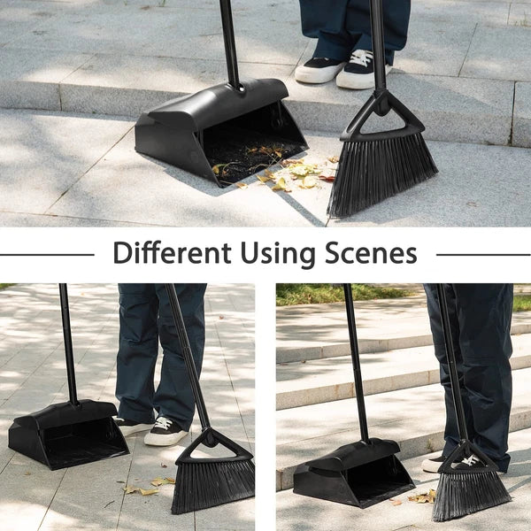 Eyliden Commercial Angle Broom and Dustpan Combo, with Long Handle, Lobby Dust P