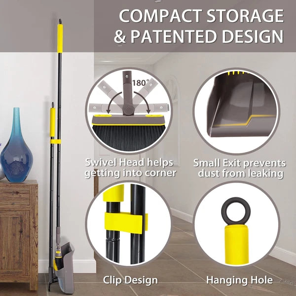 Broom with Dustpan Combo Set Long Handle Lightweight 180 Degree Rotating Swee...