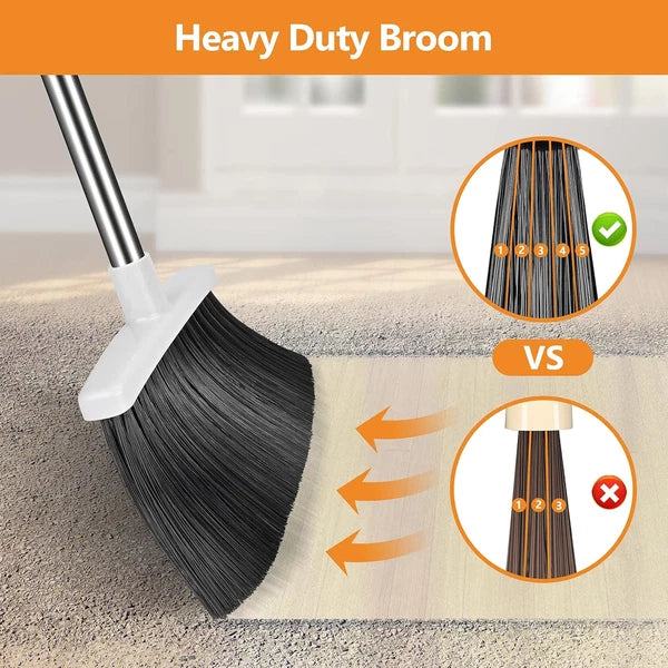 Broom and Dustpan Set, Heavy Duty Dust Pan with Long Handle 51 Inch Broom with D