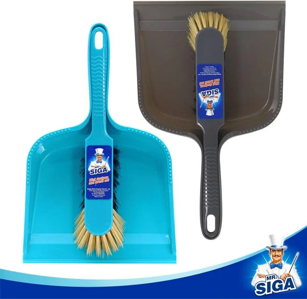 MR. SIGA Dustpan and Brush Set, Pack of 2 Blue & Grey