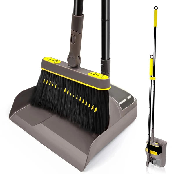 Broom with Dustpan Combo Set Long Handle Lightweight 180 Degree Rotating Swee...