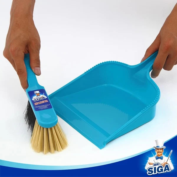 MR. SIGA Dustpan and Brush Set, Pack of 2 Blue & Grey