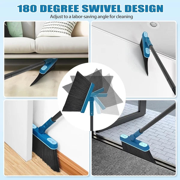 Dustpan and Brush Set, 54 inches Long Handle Swivel Broom, Upright Foldable Dust