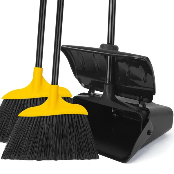 Indoor/Outdoor Heavy Duty Broom and Dustpan Set,Upright Plastic Commercial Du...