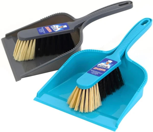 MR. SIGA Dustpan and Brush Set, Pack of 2 Blue & Grey