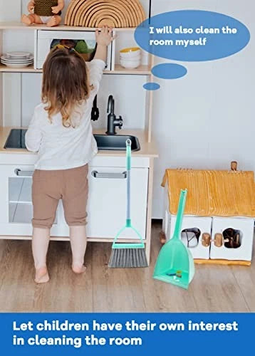 Toddler Brooms, Kids Broom, Small Broom and Dustpan Set, Household Mini Blue