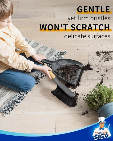 Dustpan and Brush Set Portable Cleaning Brush and Dustpan Combo w/ Bamboo Handle