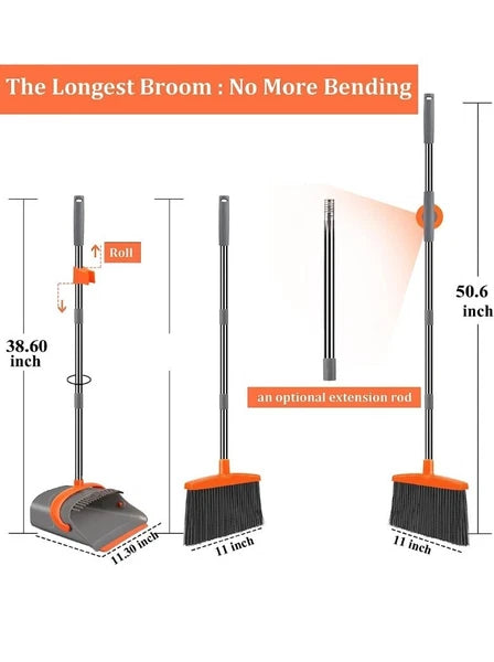 Dustpan Set Broom With Dustpan Teeth Sweep And Self-Cleaning For Home Standing