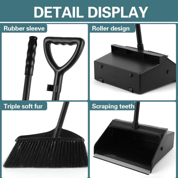 Broom and Dustpan Combo Set Large Long Handle Stiff Bristles for Indoor Outdoor