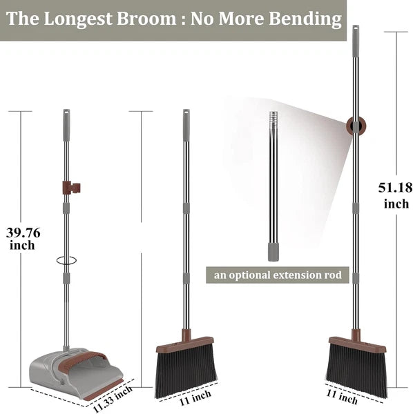 Upgrade Self-Cleaning Broom & Dustpan Set with Long Handle for Pets & Home Use