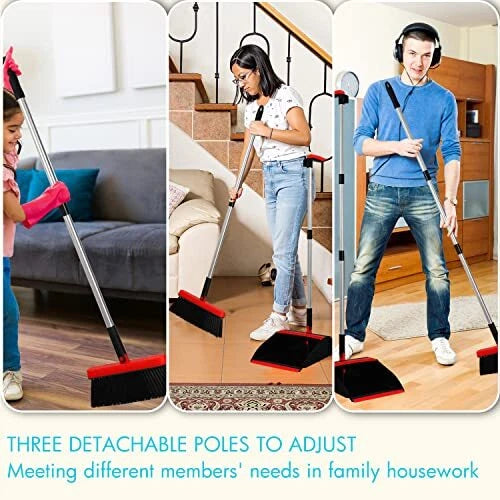 PHYEX 2-Pack Dustpan and Broom Set for Home Cleanup Dustpan with Adjustable H...