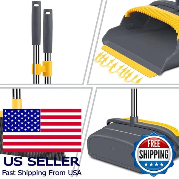 Upgrade Broom and Dustpan Set, Self-Cleaning Teeth, Indoor/Outdoor Use,