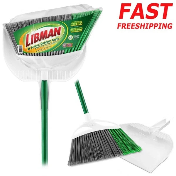 Extra Large Angle Broom Dustpan 5in Fibers 99% Dirt Removal Indoor Outdoor New