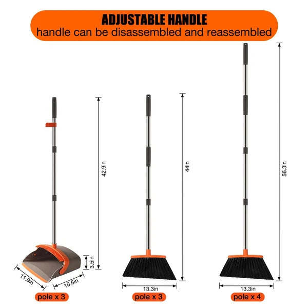 Large Broom and Dustpan,Broom and Dustpan Set,Heavy Duty Dust Pan with 55"Long