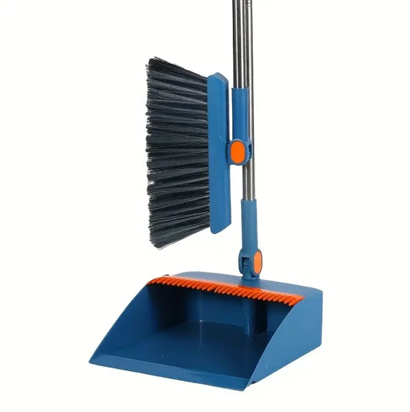 Folding Non-stick Kitchen Office Broom Dustpan Set Household Cleaning Tools-BLUE